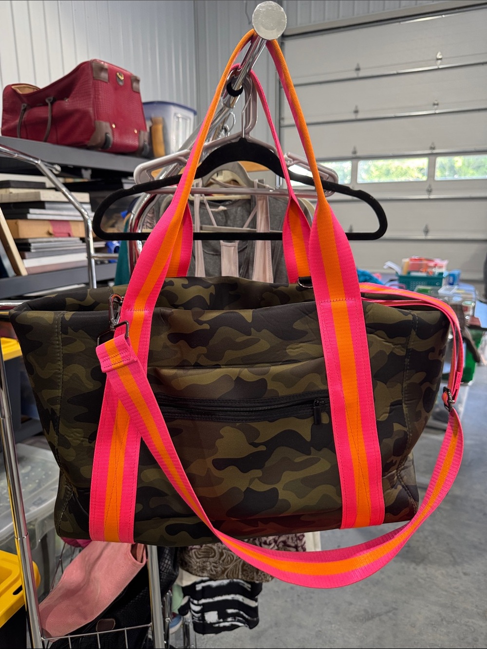 HAUTE SHORE Camo Tote with Neon Pink & Neon Orange Straps